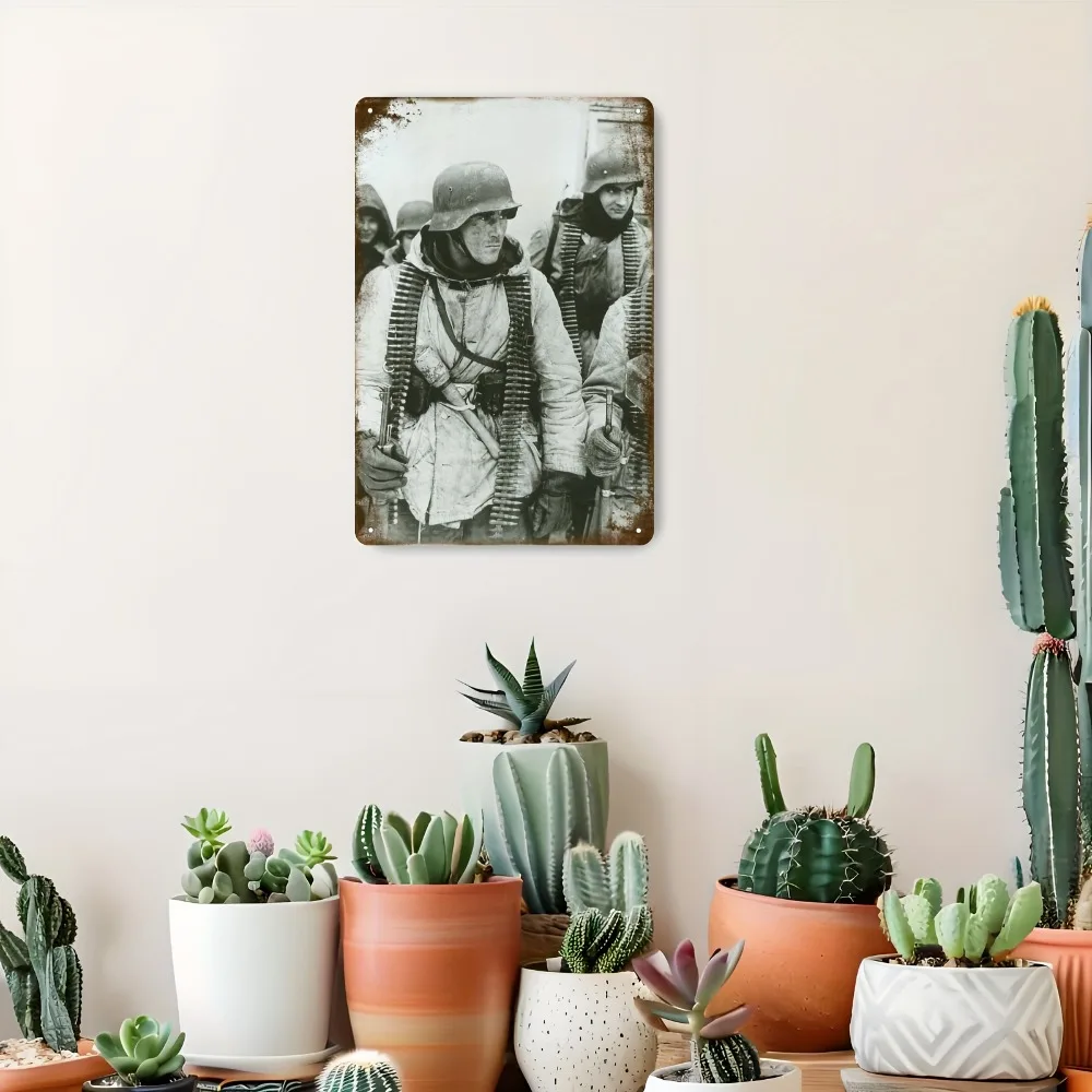Vintage German Soldier Metal Wall Art 8x12 Inch - 2D Flat Military Scene Iron Decor Sign for Home Office Military Decoration - view 2