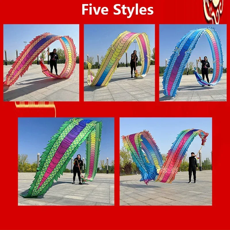 8/10/12m Square Fitness Dragon Dance Red Adult Chinese New Year Dragon Dance Ribbon Stage Performance Props 3D Leading