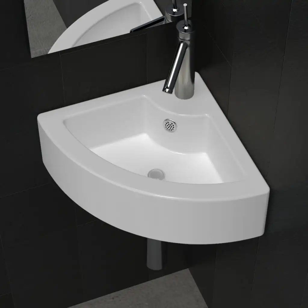 Lavabo con orificio para desagüe 45x32x12,5 cm Blanco, Apto para todas las baños, duchas y aseos.