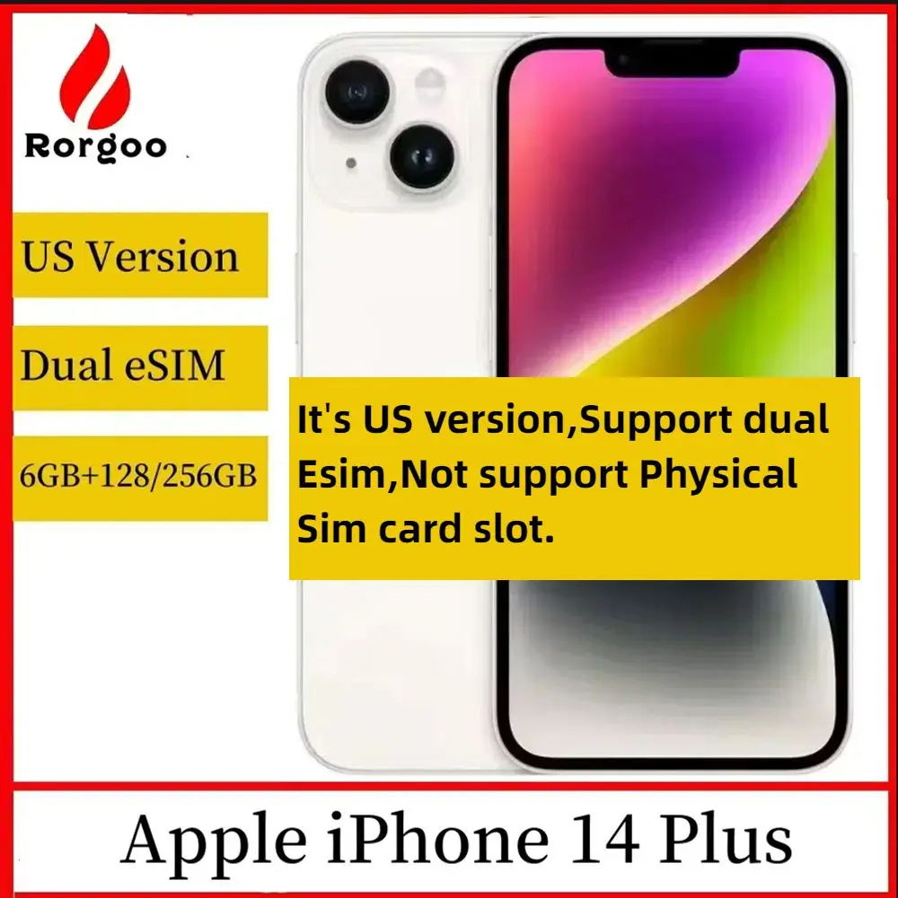 هاتف Apple iPhone 14 Plus الإصدار الأمريكي ثنائي eSIM 128GB 256GB 6GB RAM 6.7 بوصة Super Retina OLED Face ID NFC A15 5G هاتف محمول أصلي #1