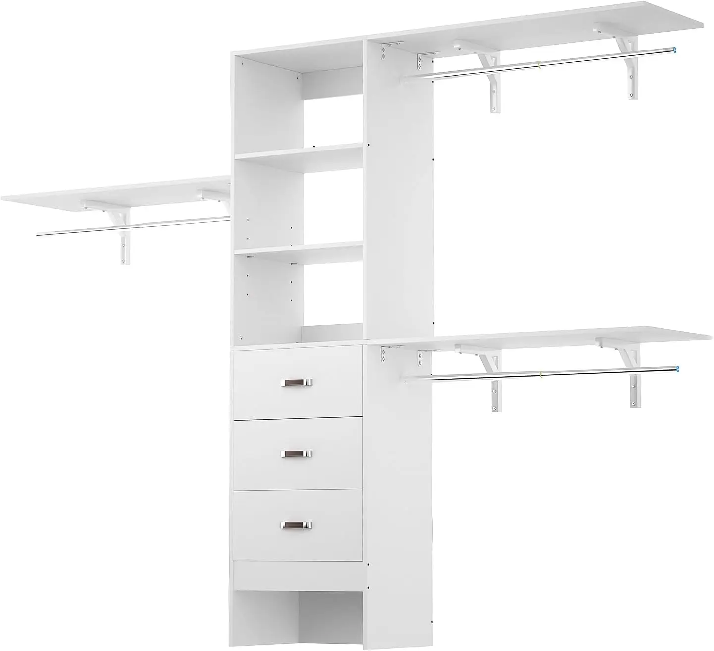 8FT Closet System, 96'' Closet Organizer System with 3 Hanging Rods, Wall Mount Bedroom Wardrobe with 3 Drawers Walk-in Closet