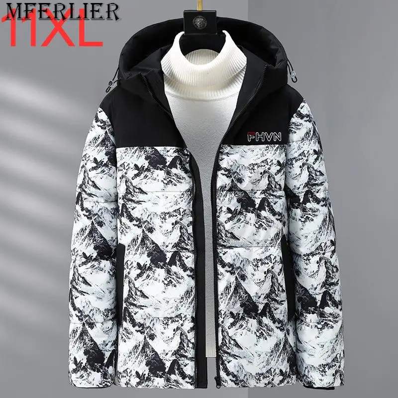 

Plus Size Spliced Cotton Coat Thickened Coat New Hooded Men's Winter Fashion Fat Man Warm and Loose 170kg 11xl 10XL 8XL 9XL