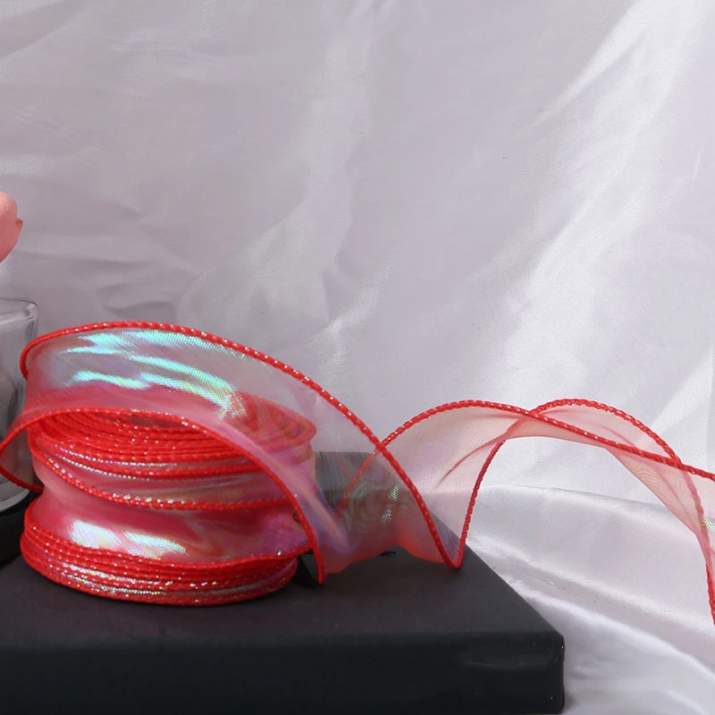 40mm 10yards Fischschwanz Organza Band reflektierende schillernde gewellte Kante Band für Geschenk verpackung DIY Bogen Bouquet Voile Bänder