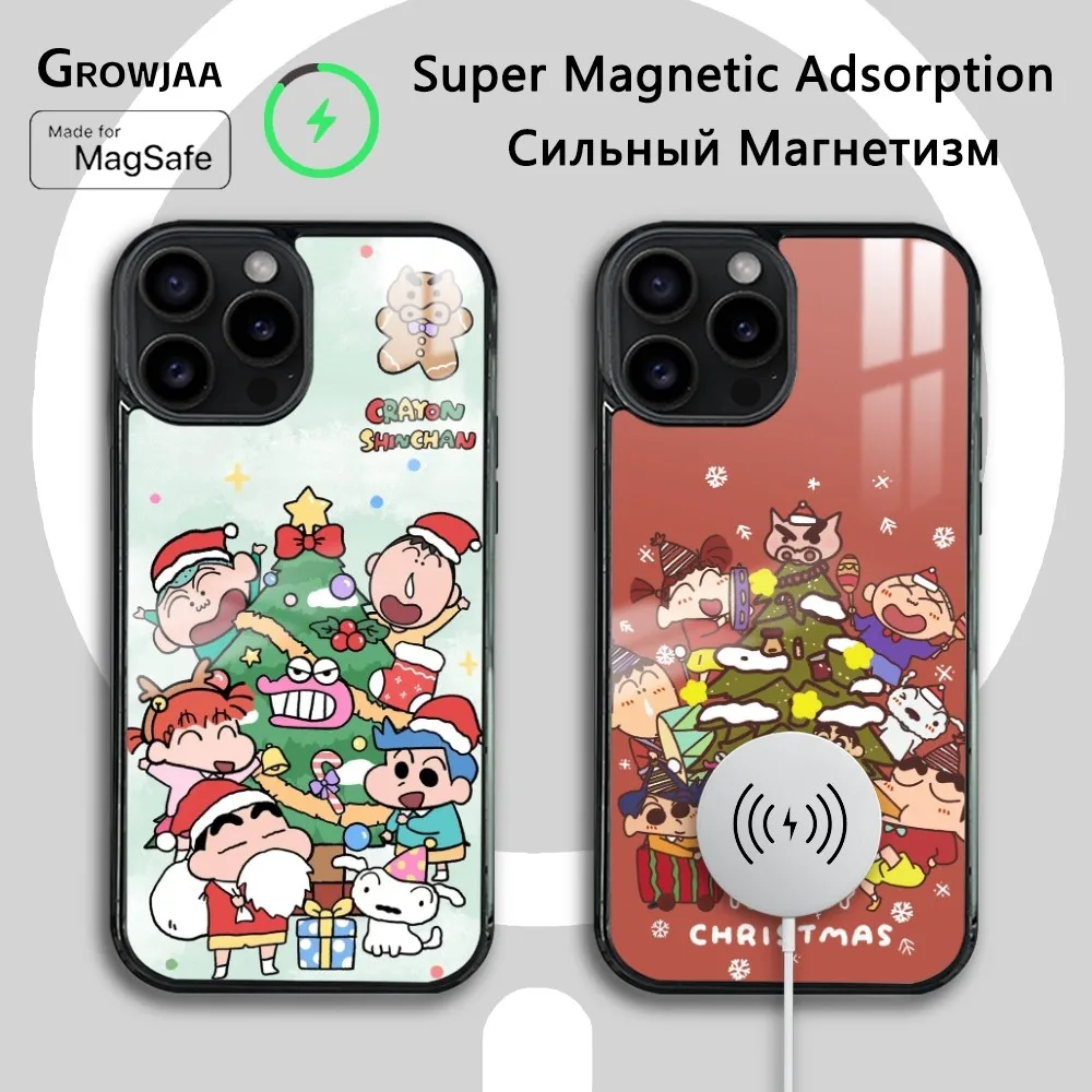 

Happy C-Crayon New Christmas Phone Case For iPhone 16 15 14 13 12 11 Pro Max Plus Mini Magsafe Mirror Wireless Magnetic Cover