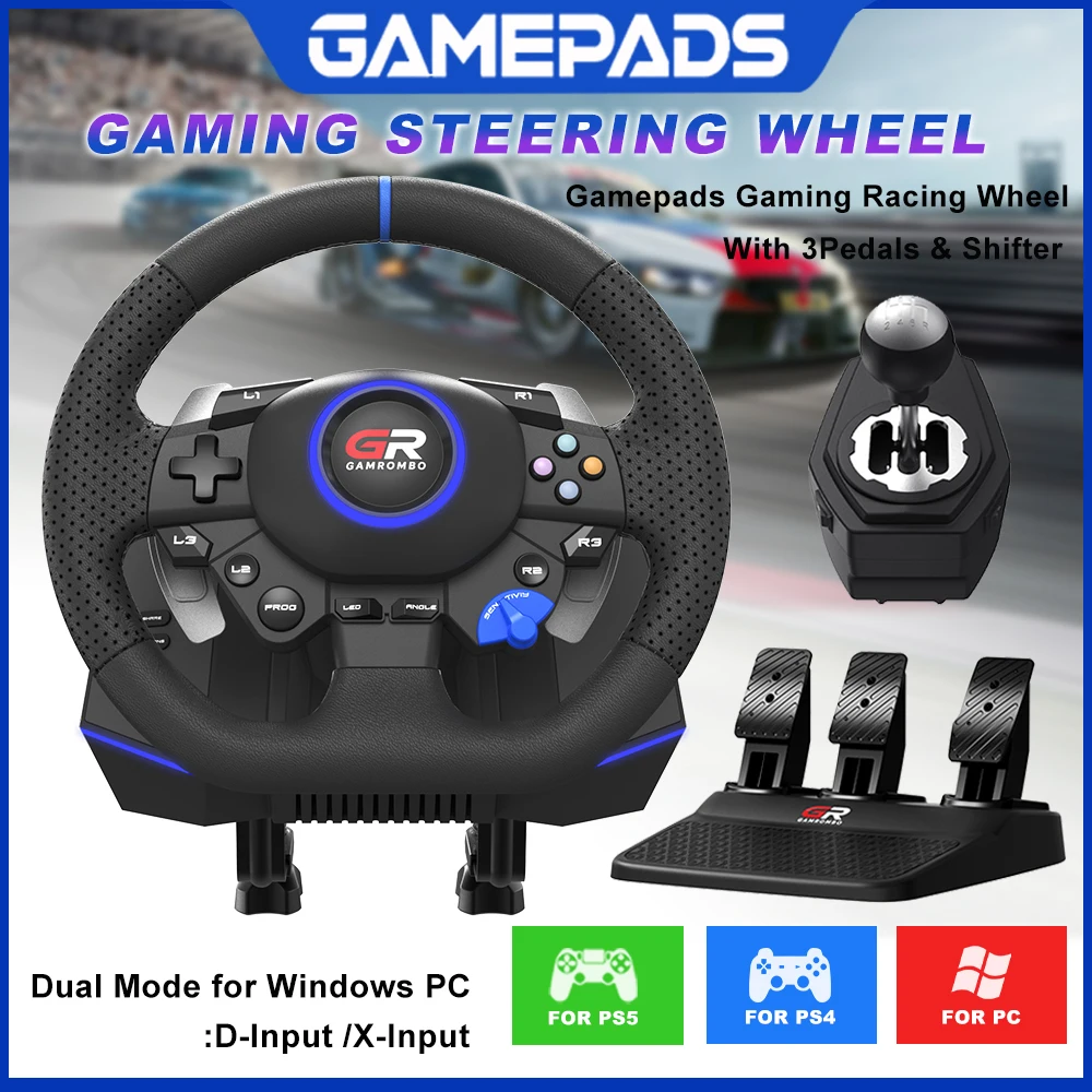 F127 Gaming-Lenkrad für PS5/PS4/PC 270 ° &900 °   RGB-Rennlenkrad Volante Vibration Hall 3-Pedal- und Schalthebel-Set