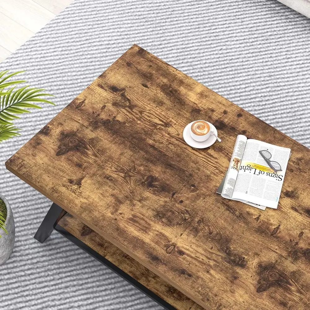 Industriële rustieke salontafel van bruin hout en metaal met opbergruimte, 47e rechthoekig woonkamer middelpunt