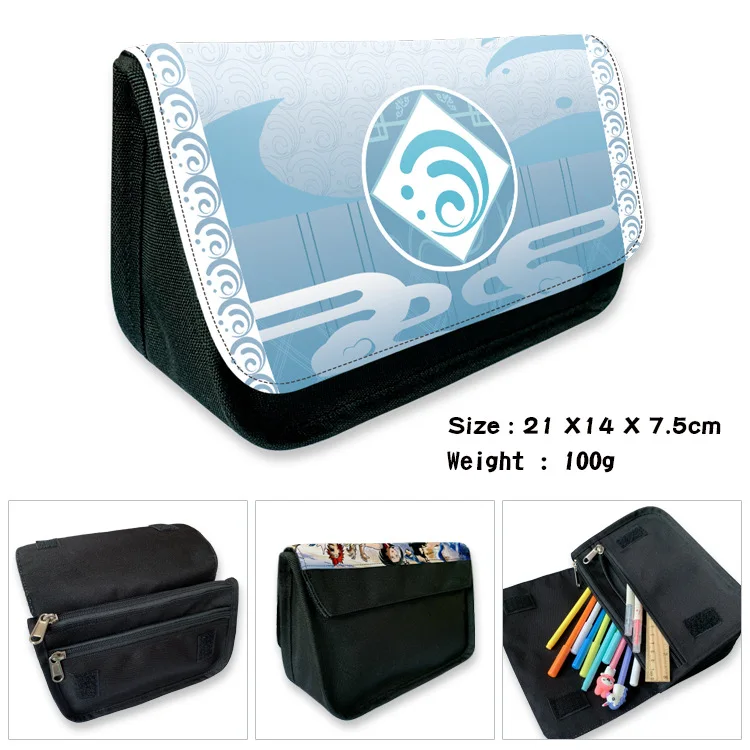 Genshin Impact Hutao Genyu Zhongli Double Layer Large Capacity Pencil Case Oxford Canvas Pencil Box School Office Pen Bag 996