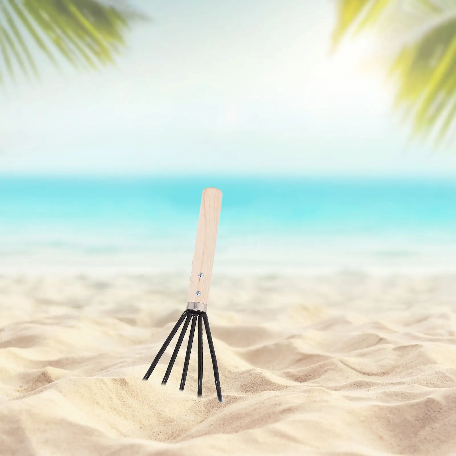 Small Gardening Rake Wooden Handle Metal Claw Rake for Beach Sand Digging Clam Shell Claw Tool Outdoor Garden Bonsai