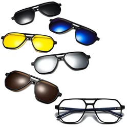 6 In 1 Spectacle Irregular Frame With 5 PCS Clip On Polarized Sunglasses Magnetic Glasses Computer Optical