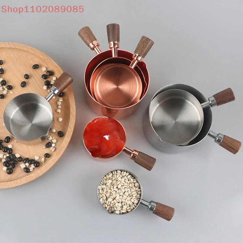1 Pcs Stainless Steel Steak Sauce Cup With Walnut Handle Baking Measuring Spoon Reusable Food Storage Container Kitchen Tools