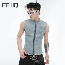 FEWQ Summer Men Denim Vest Slim Fit Top senza maniche 2024 High Street Zipper Stand Collar Casual New Fashion maschile Top 24 e1108