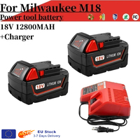 For Milwaukee M18 Power Tool Battery, Charger, BR, XC, 18V, 12800mAh M18B5, 48-11-1860, Built-in 18650 Battery