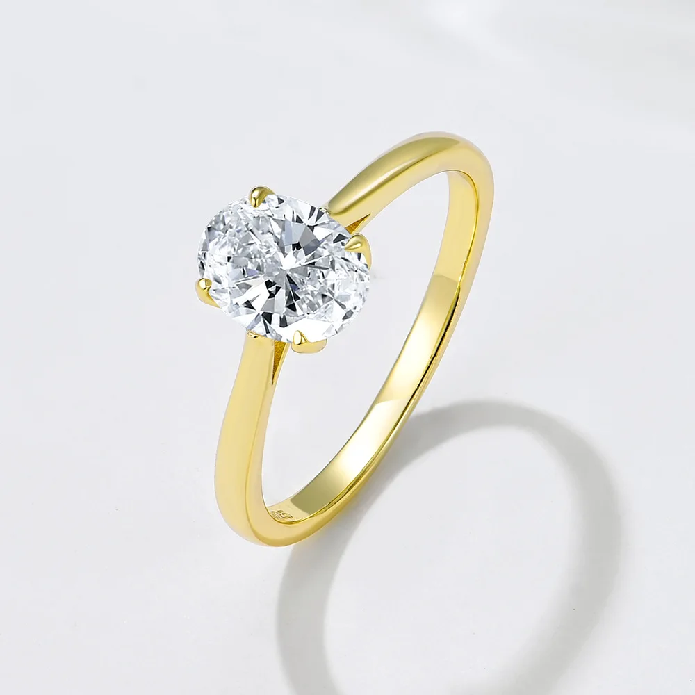 Dave&di S925 Pure Silver Oval Zircon Ring For Women European And American Cross-border Simple And High-end Simulation Diamond