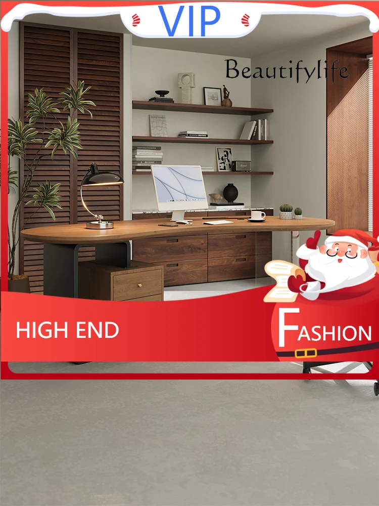 طاولة مكتب من الخشب الصلب YY حديثة وبسيطة ومنحنية للمكتب ومنضدة كمبيوتر فاخرة ذات إحساس عالي #1