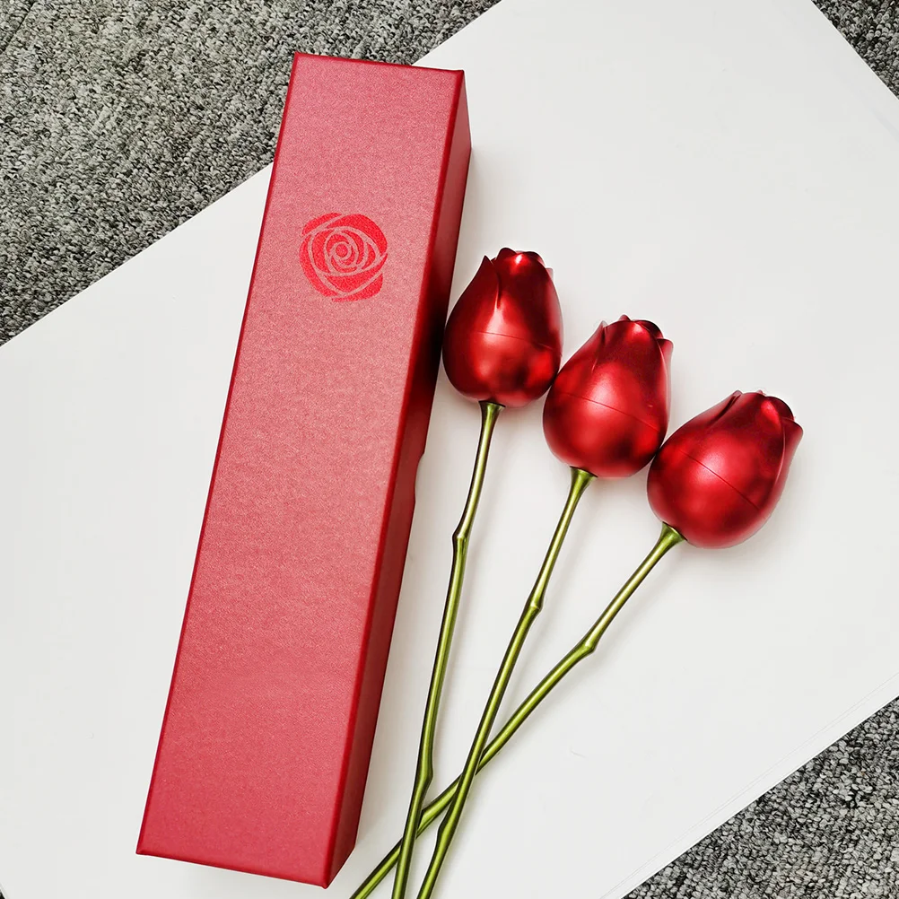 Rose Jewelry Box Simulated Ring Case Creative Storage Container Flower Holder Aluminum Metal