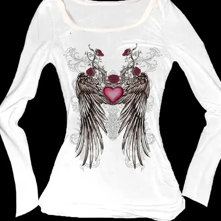 ملابس علوية بأكمام طويلة 2000s ملابس نسائية 90s ملابس نسائية عتيقة ملابس نسائية طويلة ملابس جمالية لطيفة بطباعة الرسوم المتحركة