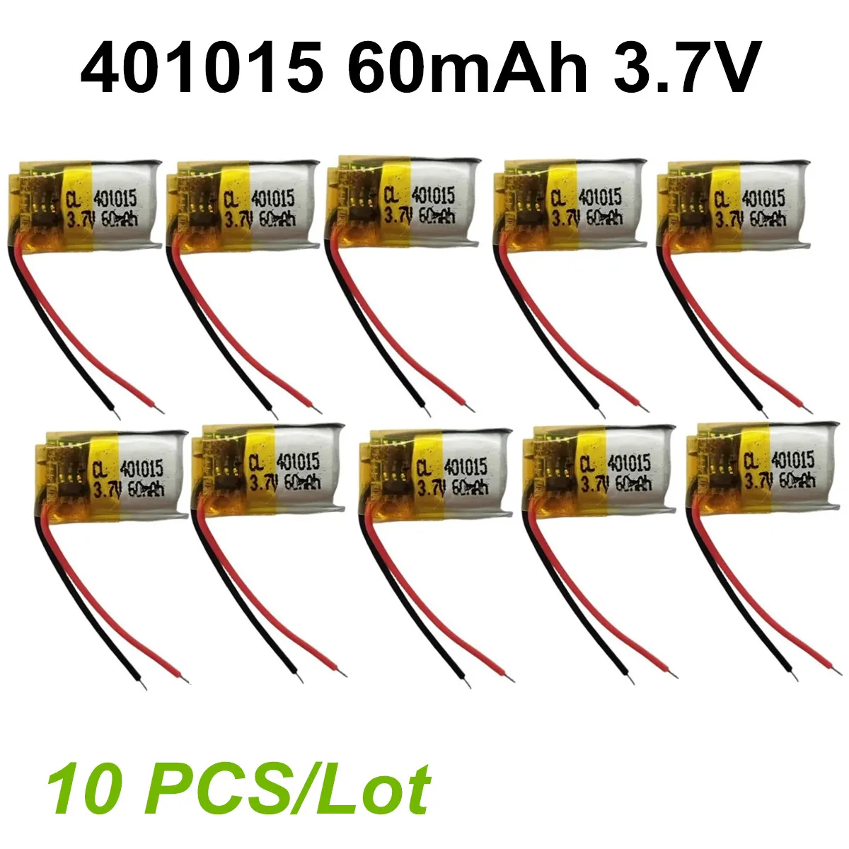 10PCS 401015 3.7V 60mAh Small Size Lipo Lithium Polymer Rechargeable Battery For MP3 Bluetooth MID Headset Headphone Video Pen