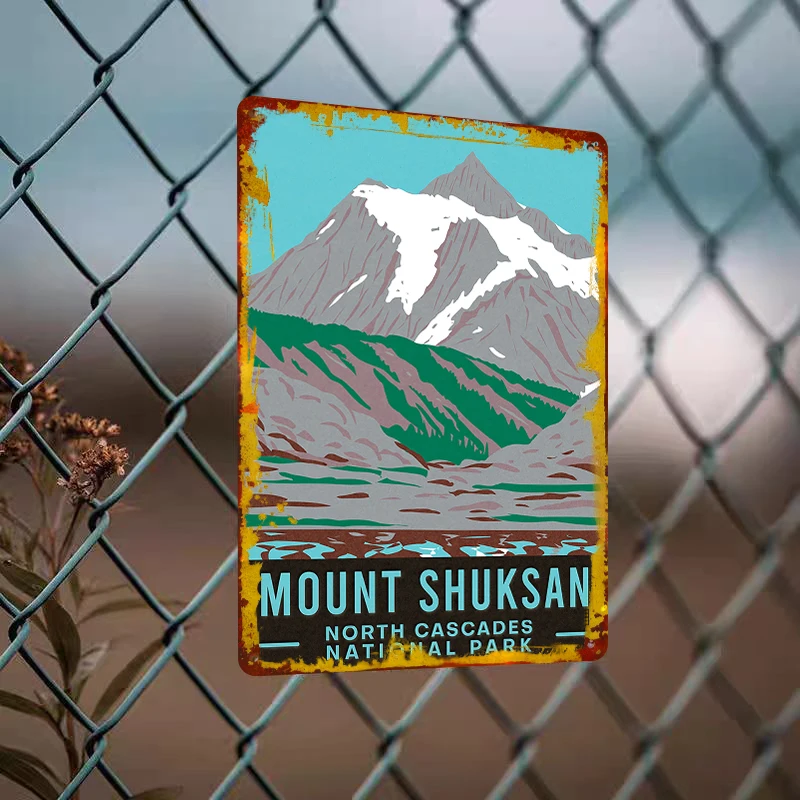 Mount Shuksan North Cascades National Park Vintage Metal Wall Art Home Decor Nature Landscape Painting