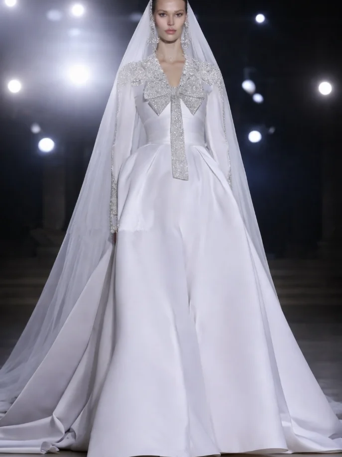 

Sparkly Silver Ivory Princess Wedding Dresses Gillter Beaded Sequins Long Sleeve Bridal Gown Garment Bespoke Customized