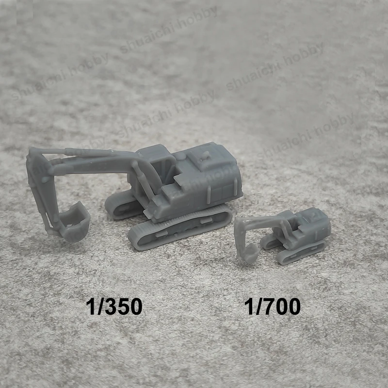 5PCS 1/700 1/350 Resin Model Caterpillar Excavator Length 1.32/2.63cm Uncolored Simulation Digger Small Engineering Vehicle Toys