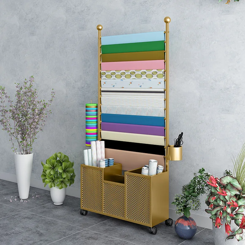 

New Ironwork Flower Wrapping Paper Rack, Ribbon and Satin Ribbon Storage Rack for Flower Shops, Scarf Car Film Wallpaper Rack