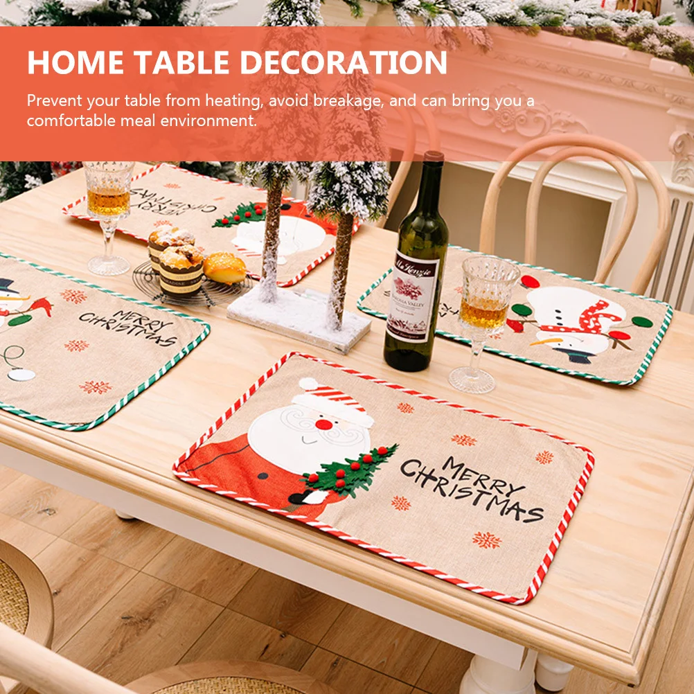 

Christmas Themed Placemats Cloth Wear-Resistant Xmas Table Mats Stripe Design Home Dinner Decor Xmas Place Mat