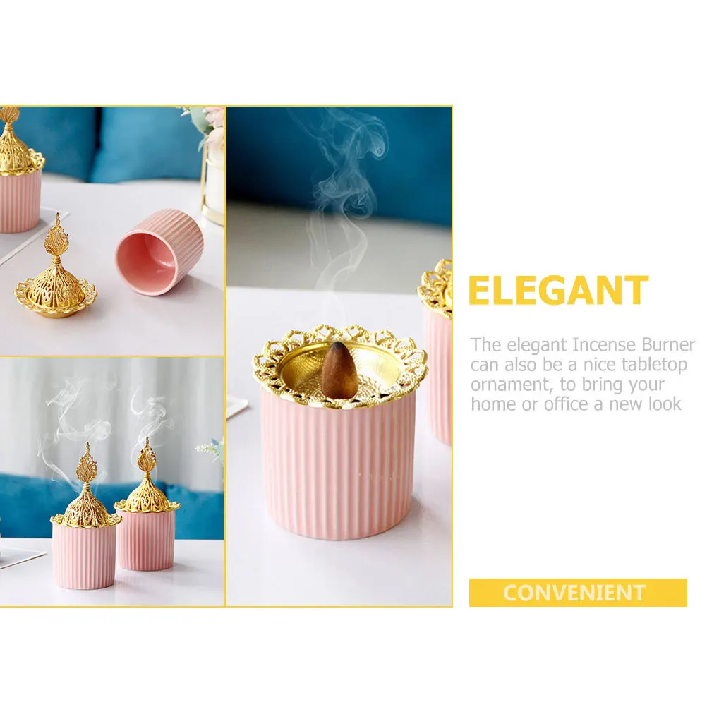 

Burner Holder Ceramics Censer Middle East Aromatherapy Stove Household Porcelain Cone Pink