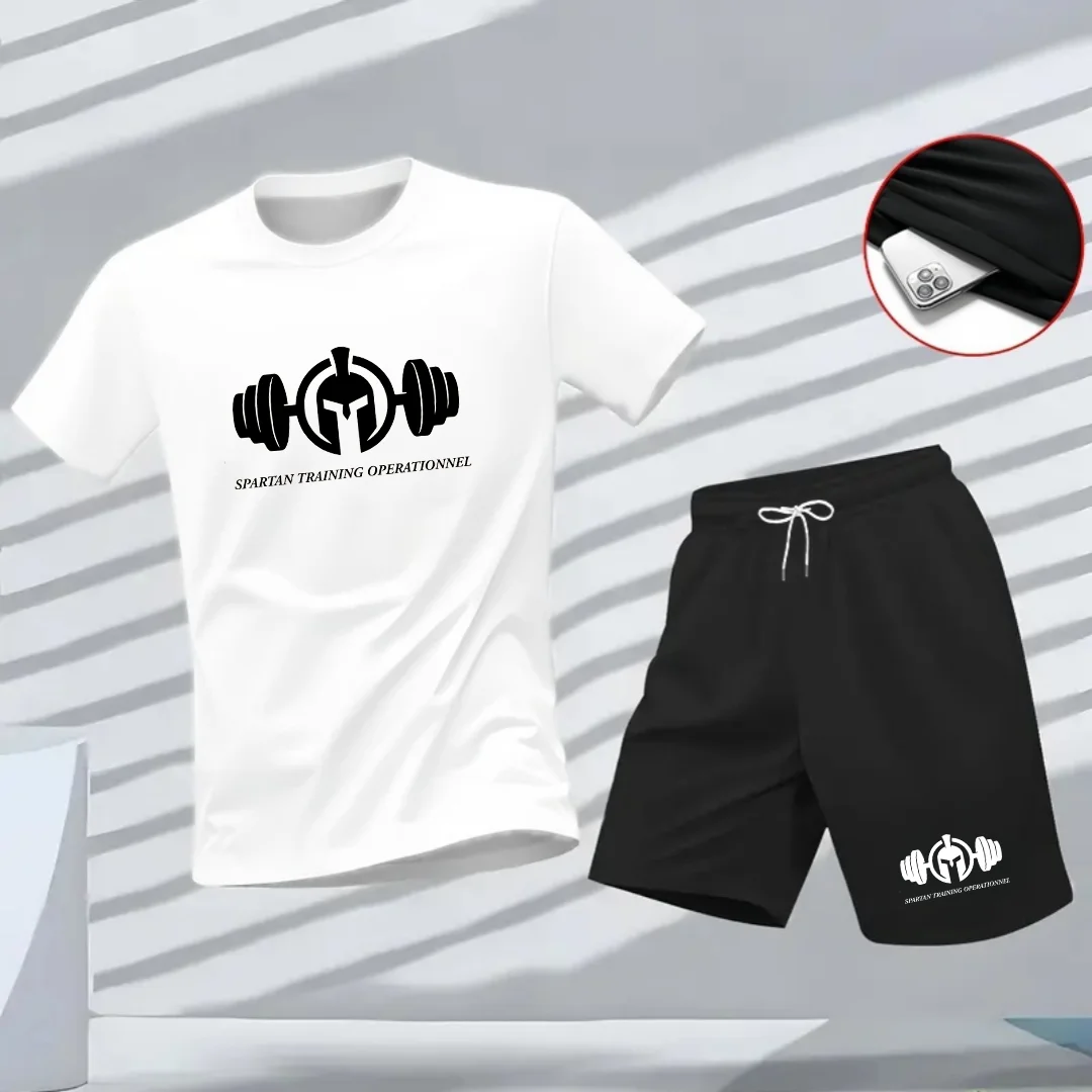 

Men's fashion T-shirt, fitness and exercise summer fitness T-shirt, breathable running sportswear, outdoor casual two-piece set