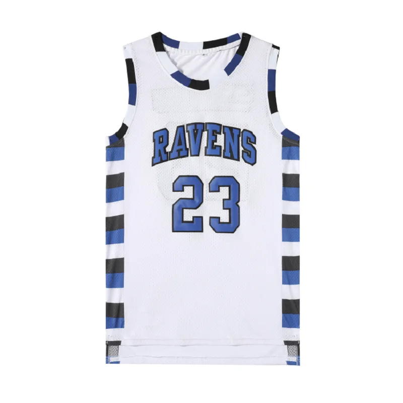 Camisola de basquetebol com costura bordada, roupa desportiva ao ar livre barata e de alta qualidade, 1 Tree Hill 3 23, Scott Ravens, branco e preto