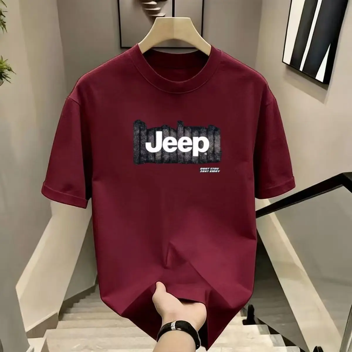 Summer New Men's Jeep Letter T-Shirt Casual O-Neck Short Sleeve Tops Fashion Streetwear Male Oversized T Shirts for Men