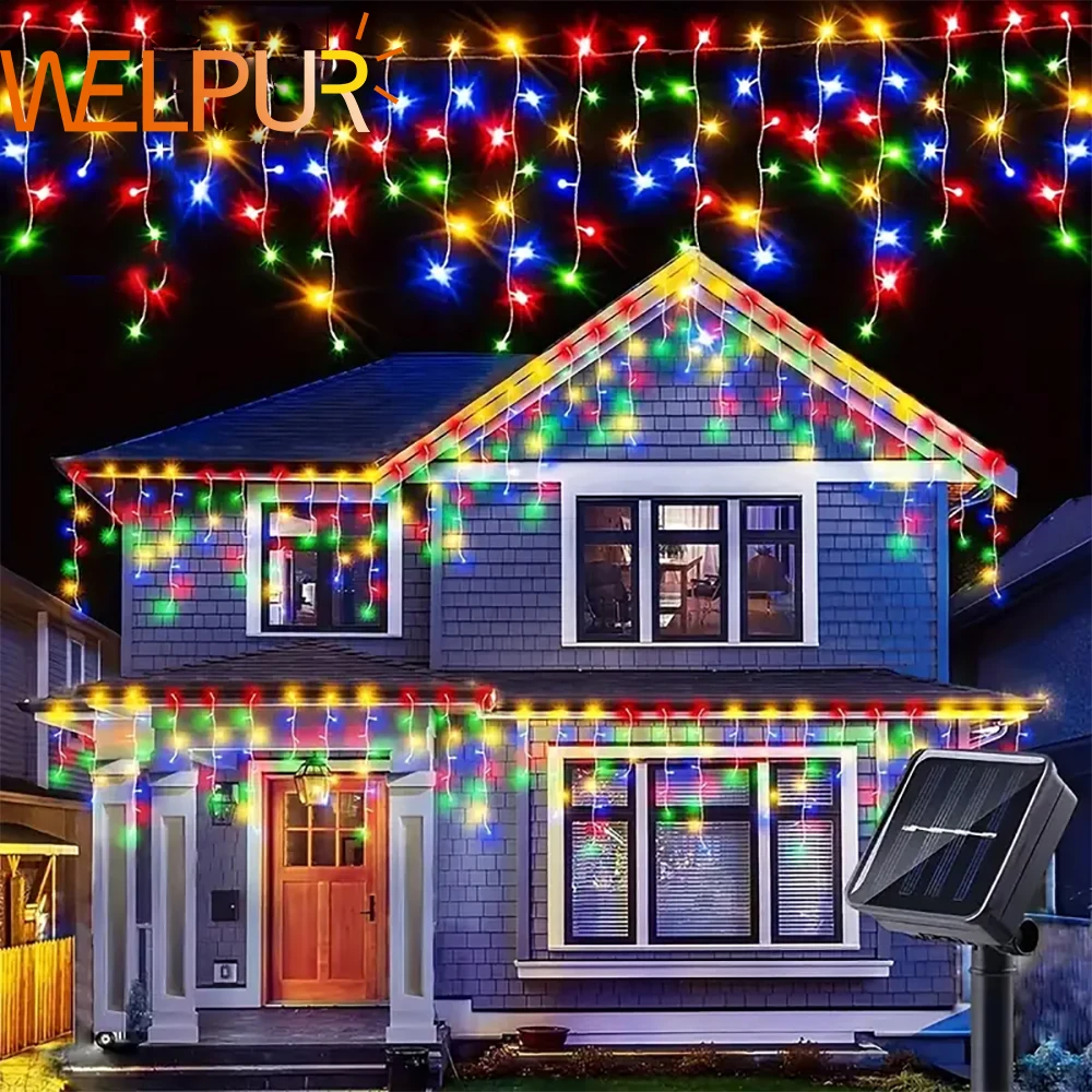 Solar Christmas Decoration Light String Outdoor waterproof Curtain Icicle Light Garden Eaves Decoration Fairy String Lights