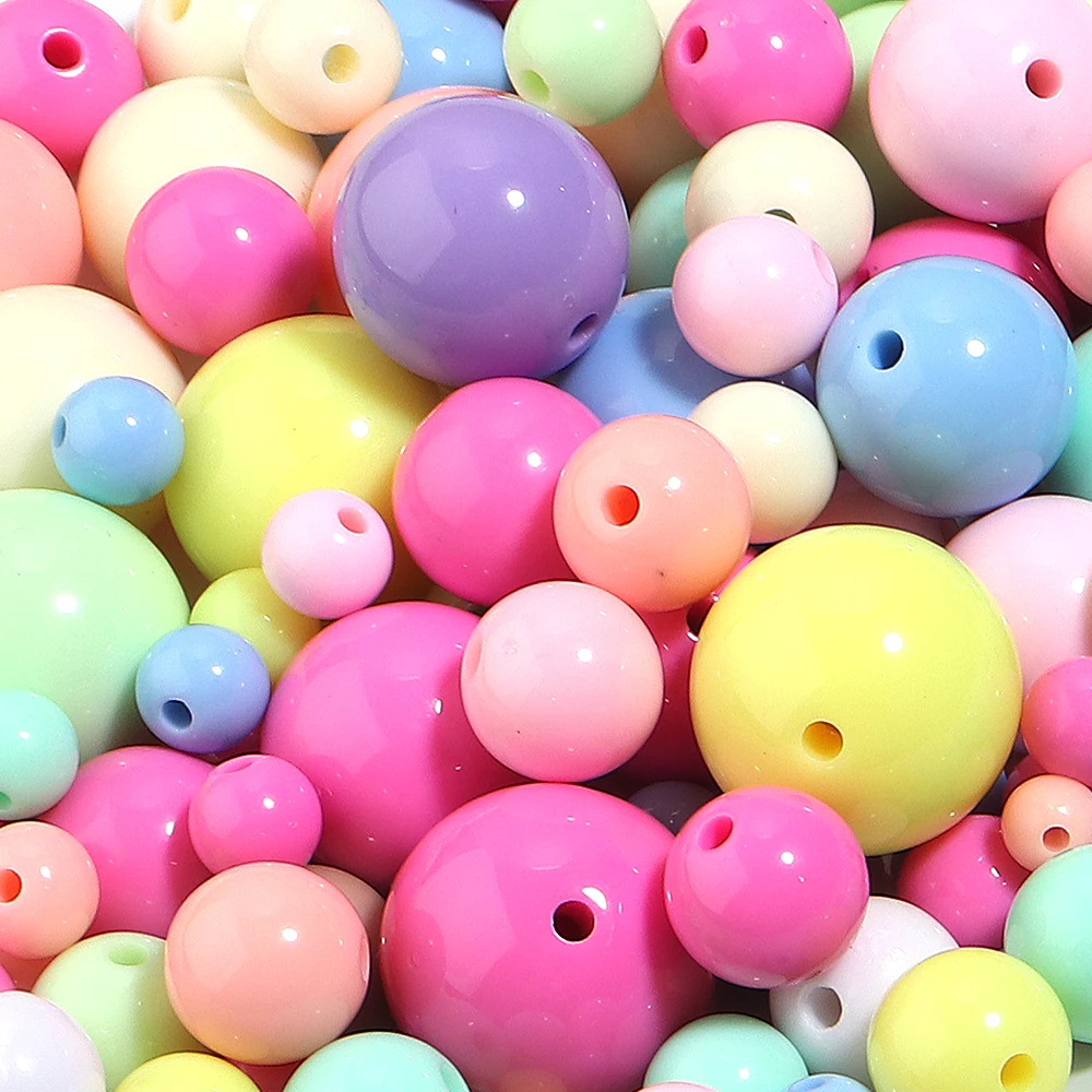 10-100pcs 6-20mm Solid Color Round Acrylic Beads Loose Spacer Beads For DIY Handcrafts Keychain Bracelet Jewelry Making Supplies