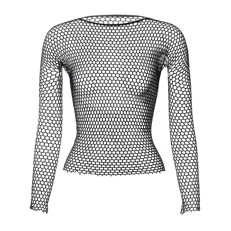 Sexy Erotic Mesh Tops Lingerie Women Club Party Tops Hollow Out Fishnet Tanks Long Sleeve Underwear Black Shirts Transparent Top