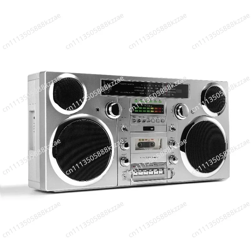 Vintage Large Boombox with CD Player, Cassette, FM Radio & Bluetooth, Multi-Media Sound System with Rich Bass, Home Decor