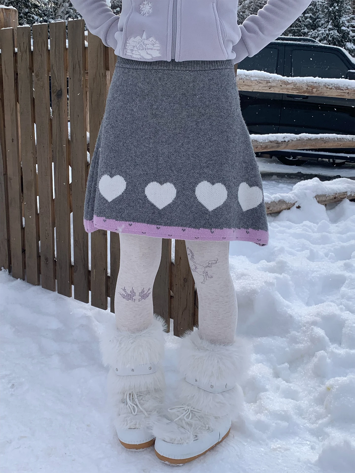 

moreeep ey Purple A-Line Knit Skirt Cute Sle mid Waist Design Casual Wear Heart Pattern f-length Ladies Skirt