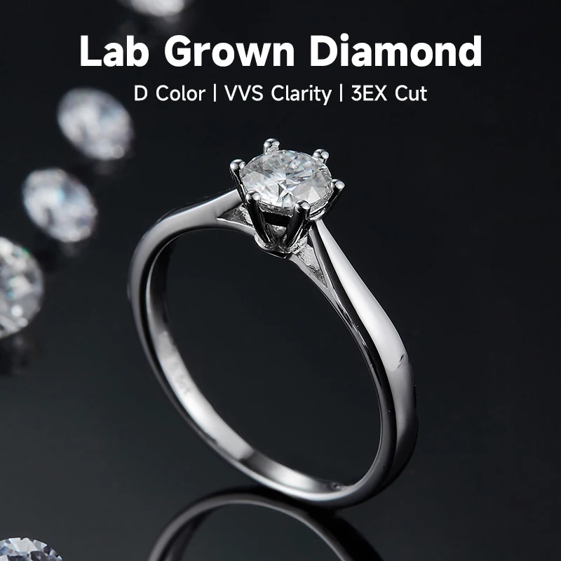 Six Prongs  Diamond Wedding Women's Rings 925 Sterling Silver 0.5CT D Color Lab Grown Diamond Ring For Valentine's Day Gift