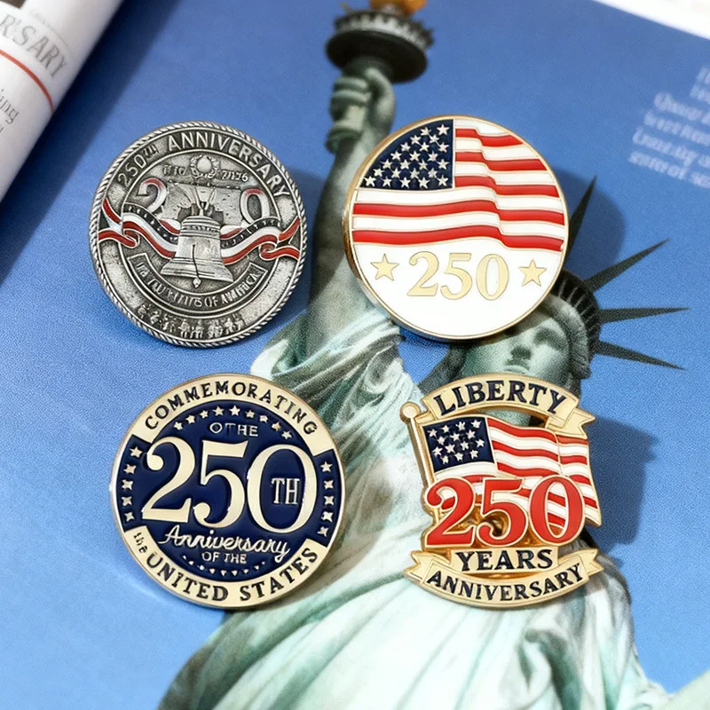 Broche Patriótico da Independência Americana, Emblema Comemorativo de Esmalte, Pin de Celebração dos 250 Anos, Pin Patriótico Intrincado para Eventos Nacionais