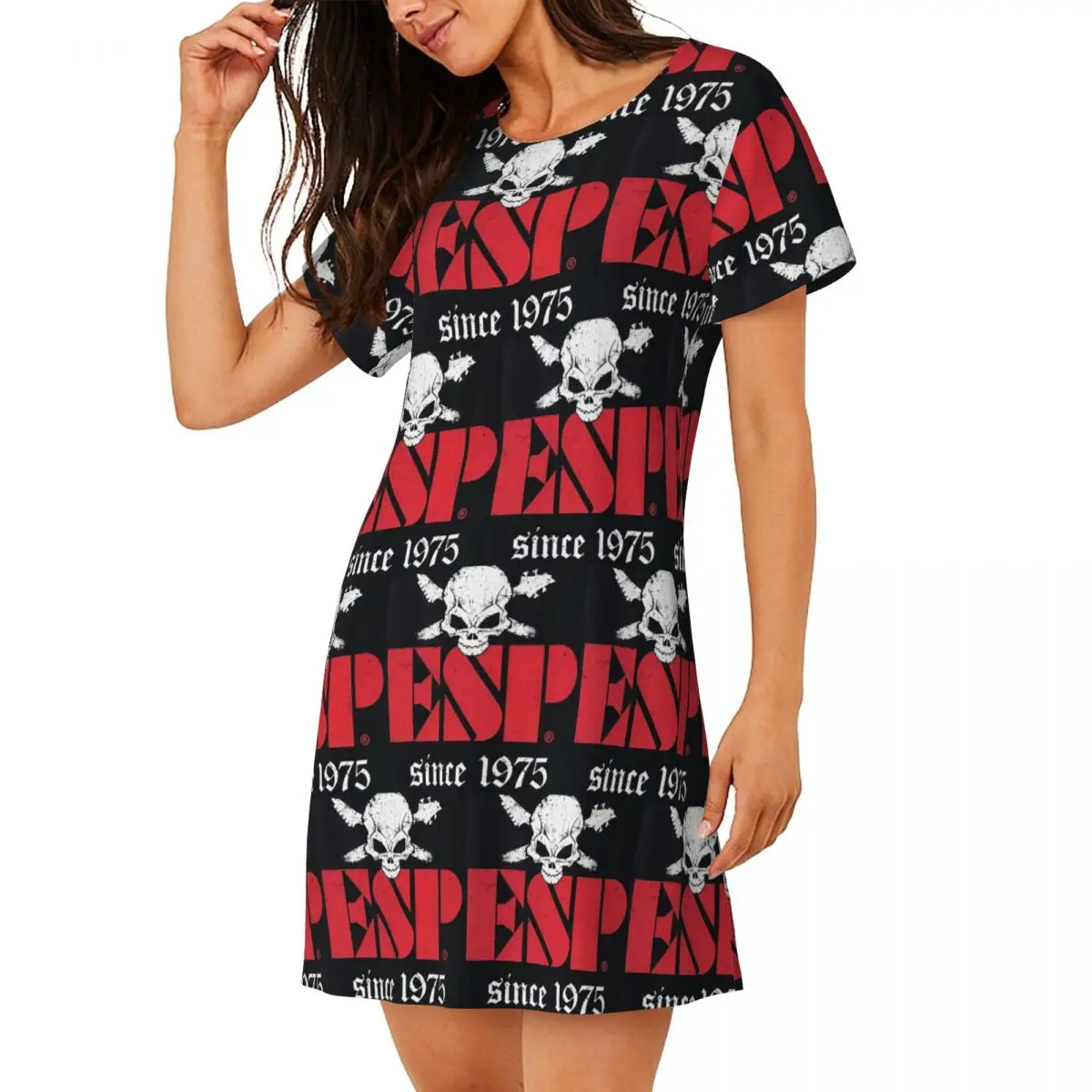 Custom E-Esp Guitars Short Sleeves Nightdress For Sleeping Sleepshirts Women Short Sleeve Nightgowns Soft Pajama Dress