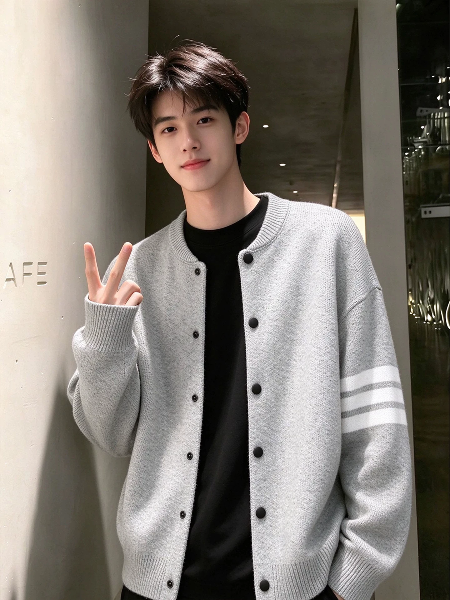 Men's Knitted Open Cardigan Sweater Three Bars Lazy American Style Cleanfit Winter Warm Long Sleeve round Neck Casual Outerwear
