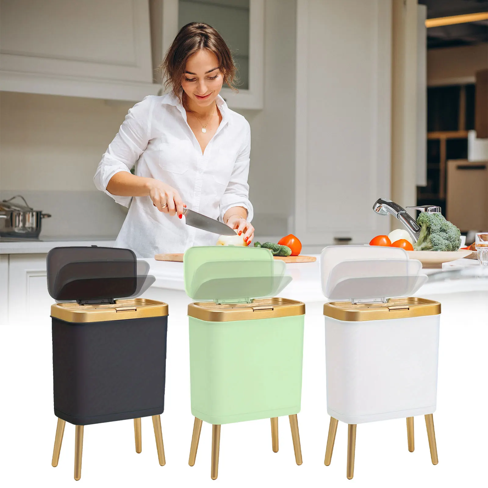 

Luxury Large Capacity Trash Can Luxury Trash Can High push Plastic Kitchen Trash Can with Lid Bathroom Trash Can