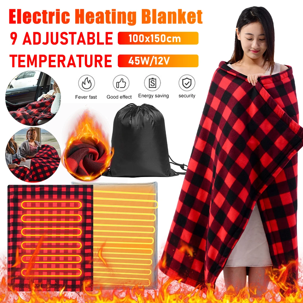 

Car Electric Heated Blanket Heating Mat Fast Heating 12V Soft Heating Mat 9 Adjustable Temperature Auto-off for Car Camping