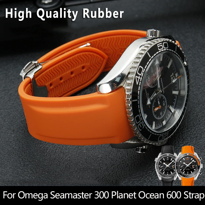 Bandas de silicona de goma de extremo curvo para reloj Omega Seamaster 300 Speedmaster, correa de reloj de marca, 20mm, 22mm, Azul, Negro, naranja