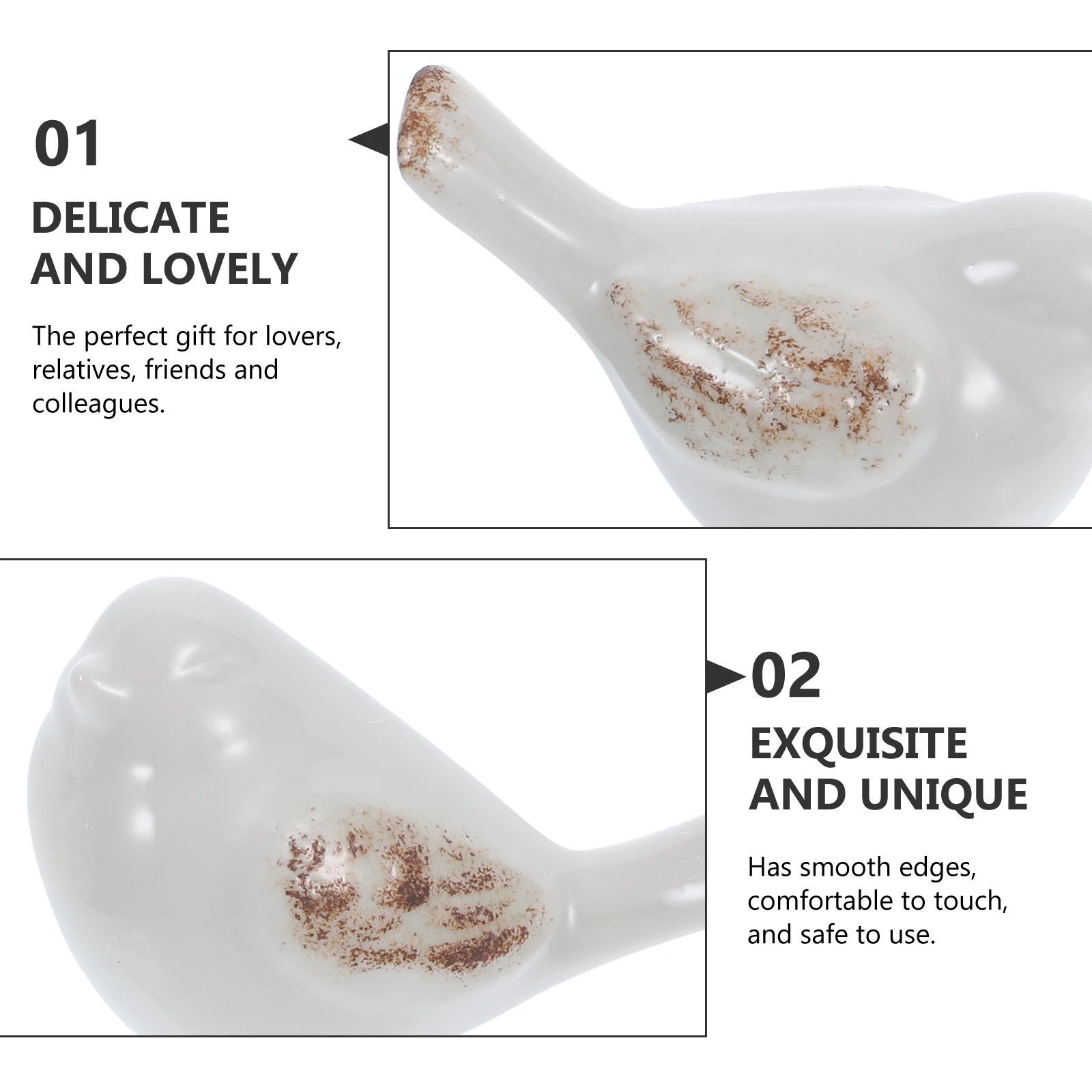 

2Pcs Ceramic Bird Statue White Smooth Surface Farmhouse Style Decorative Bird Sculpture for Home Office Tabletop and Living Room