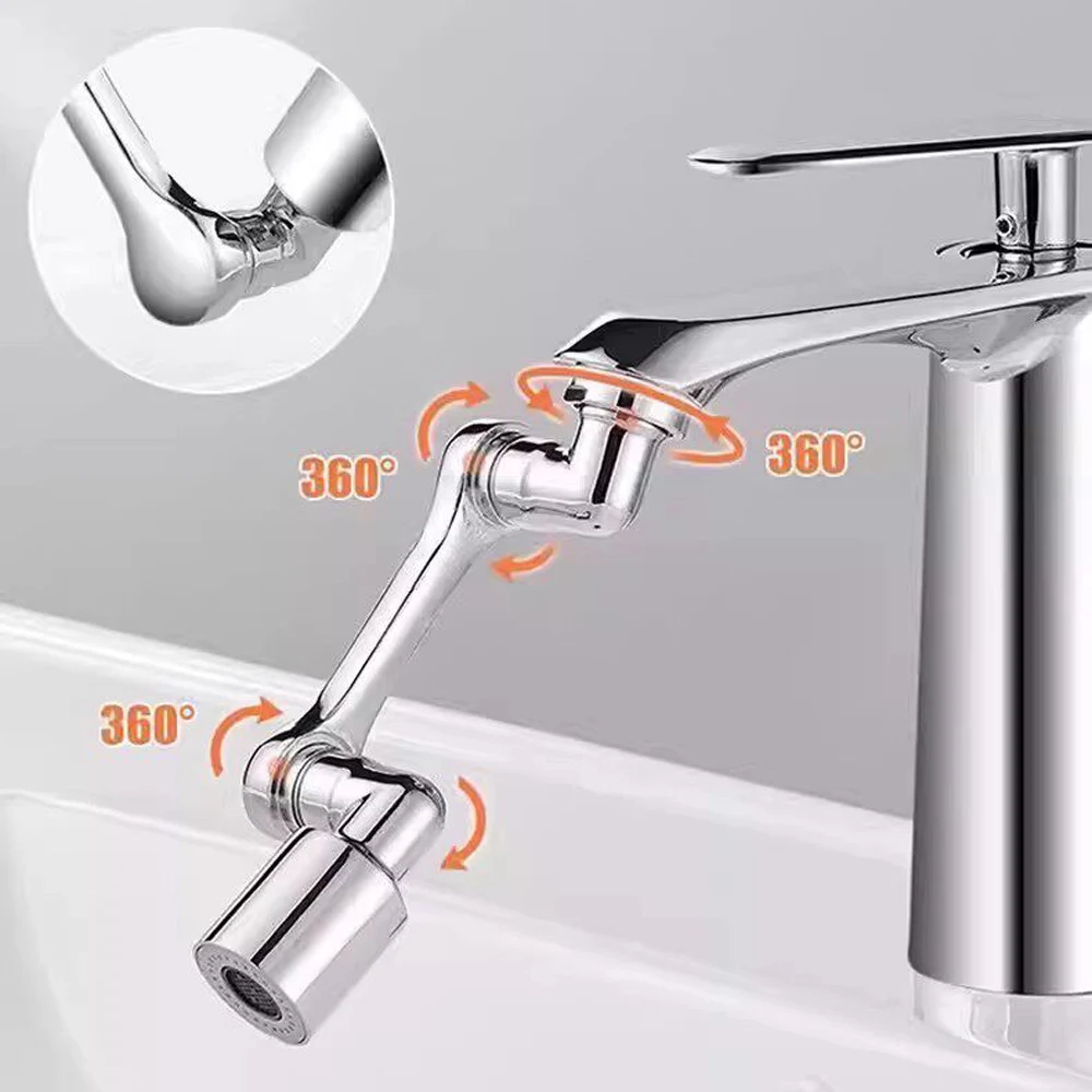 1080° Rotation Universal Metal Faucet Extender Dual Mode Sprayer Head Kitchen Faucet Robot Arm Extension Bathroom Tap Aerator