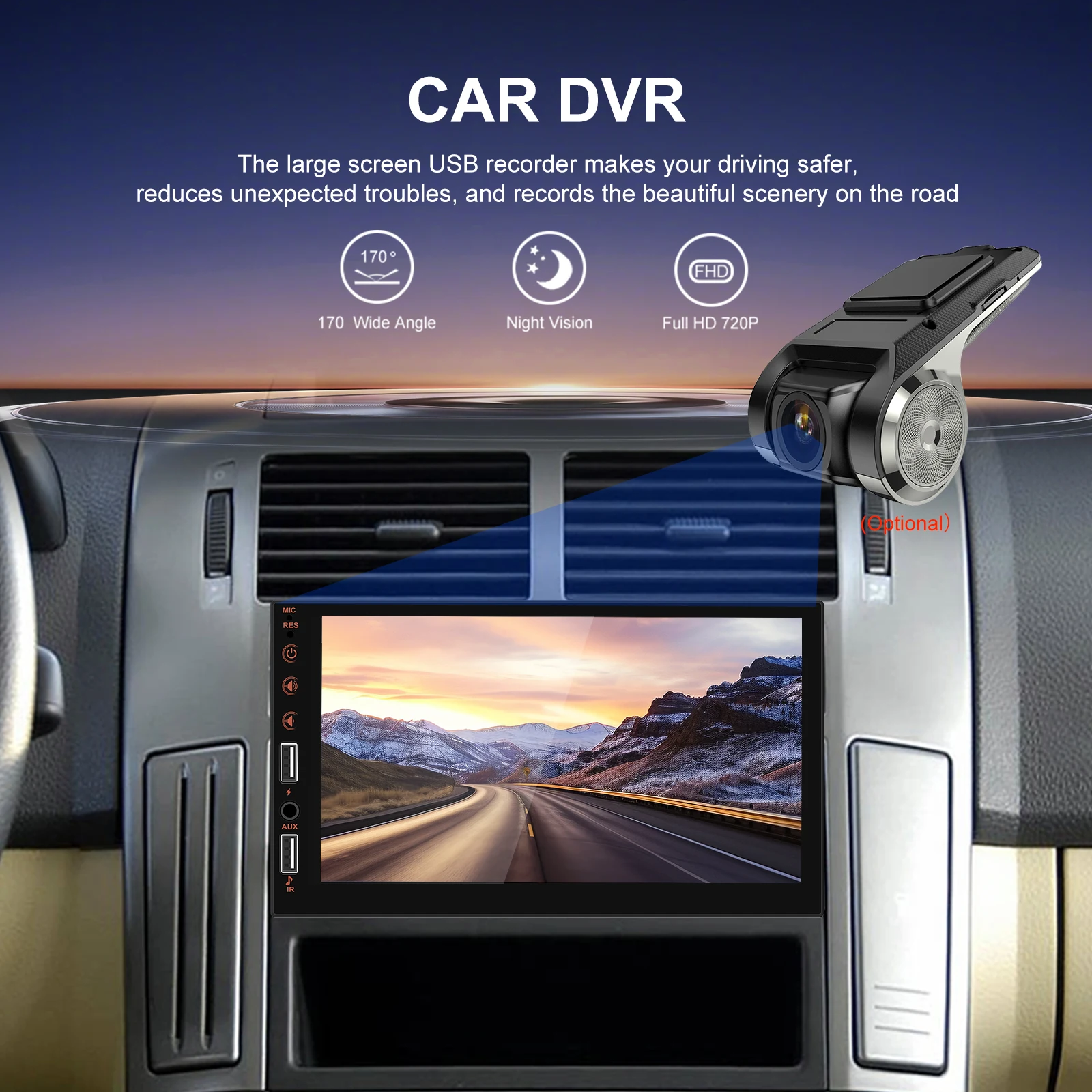 Podofo 1Din 7'' Auto-Multimediaplayer Kabelloses Carplay Android Auto Mirror Link Universeller Auto-MP5-Player Bluetooth FM DVR AUX-IN – Detail 10