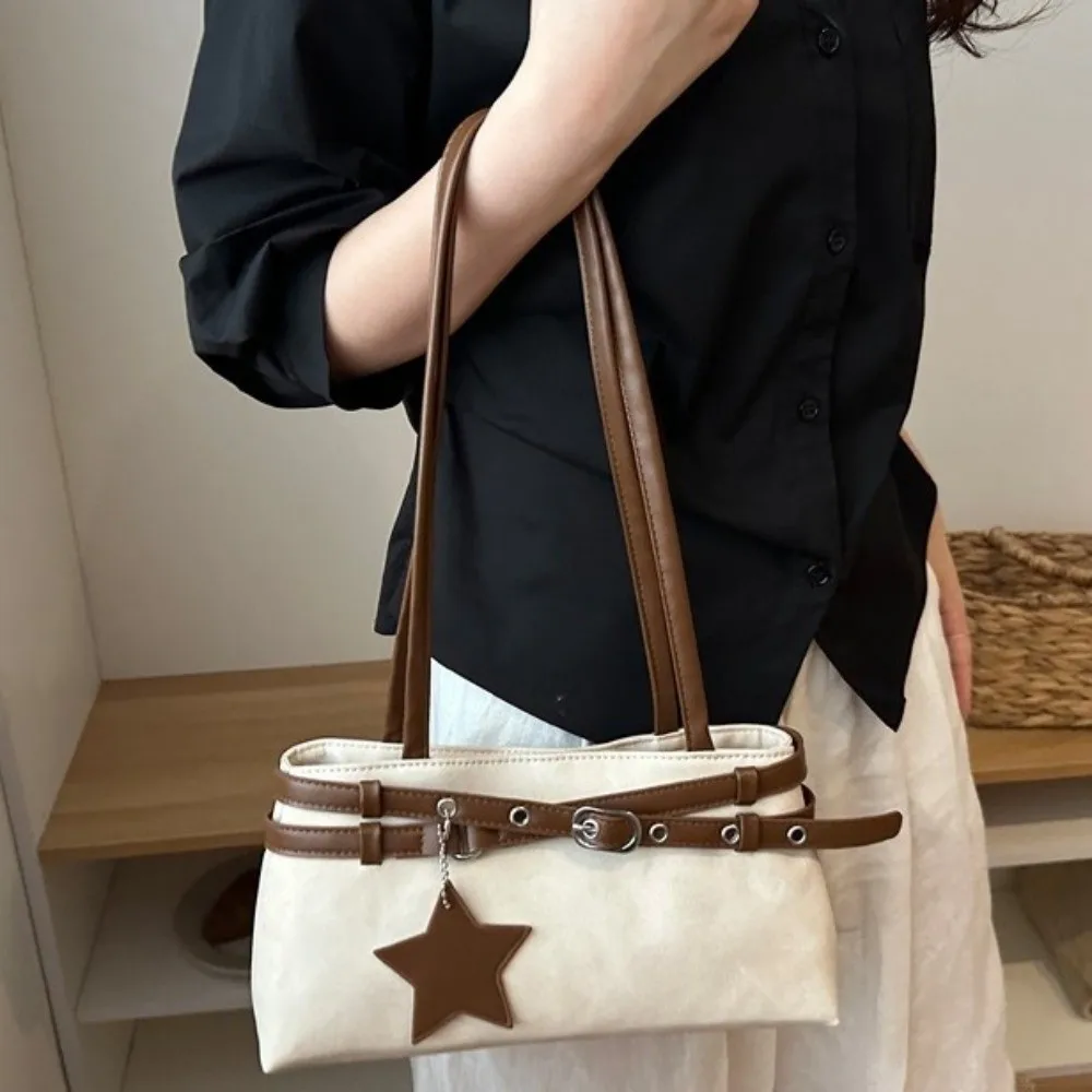 Sweet Tie-Dye Y2K Shoulder Bag With Metal Buckle Belt Star Pendant Women Handbag Solid Color Korean Style Underarm Bag Women