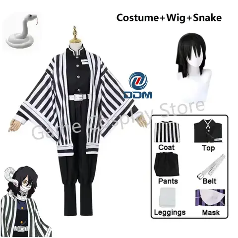 Anime Demone Slayer Kimetsu No Yaiba Iguro Obanai Haori Kimono Costume Cosplay Parrucca Serpente Puntelli Per La Festa di Carnevale di Halloween