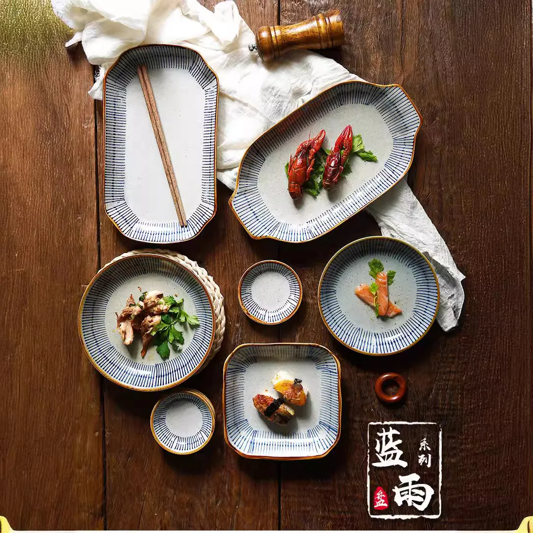 

Vintage Hand Painted Underglaze Ceramic Tableware, Light Luxury Sushi Fish Plates & Sauce Dishes Set
