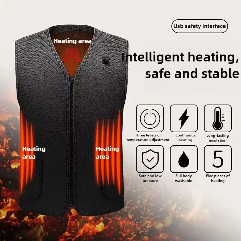 Electric Vest 5/9-zone Heating Clothes USB Rechargeable Heating for Winter Outdoor Men's Heating Vest Waterproof and Cold Proof