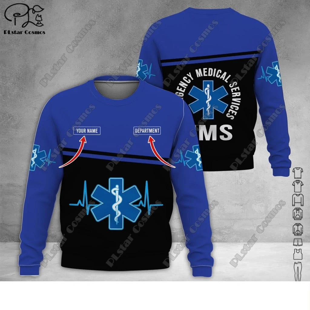 Custom Name EMS Emergency Medical Service Uniform 3D Printing Hoodie Street Women Men Pullover/Sweatshirt/Zip Hoodie A11